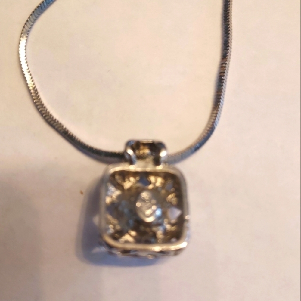 Silver tone chain necklace with clear acrylic pendant 9.75". - Picture 3 of 4